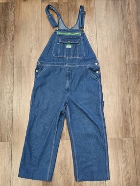 liberty Men's Relaxed Denim Overalls - Blue with Green Trim